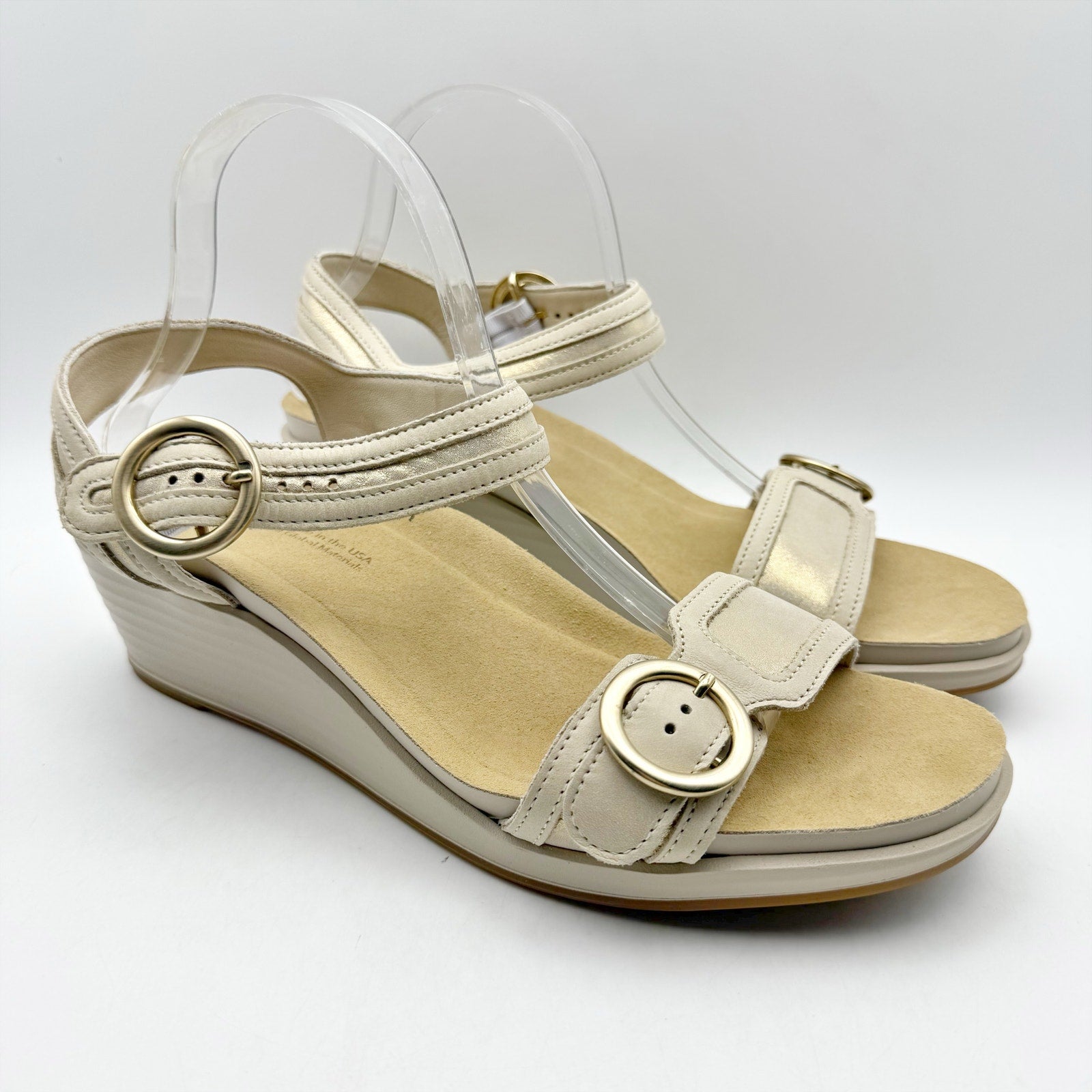 SAS Womens Seight Wedge Sandals Size 9 Narrow Gold Beige Leather NIB