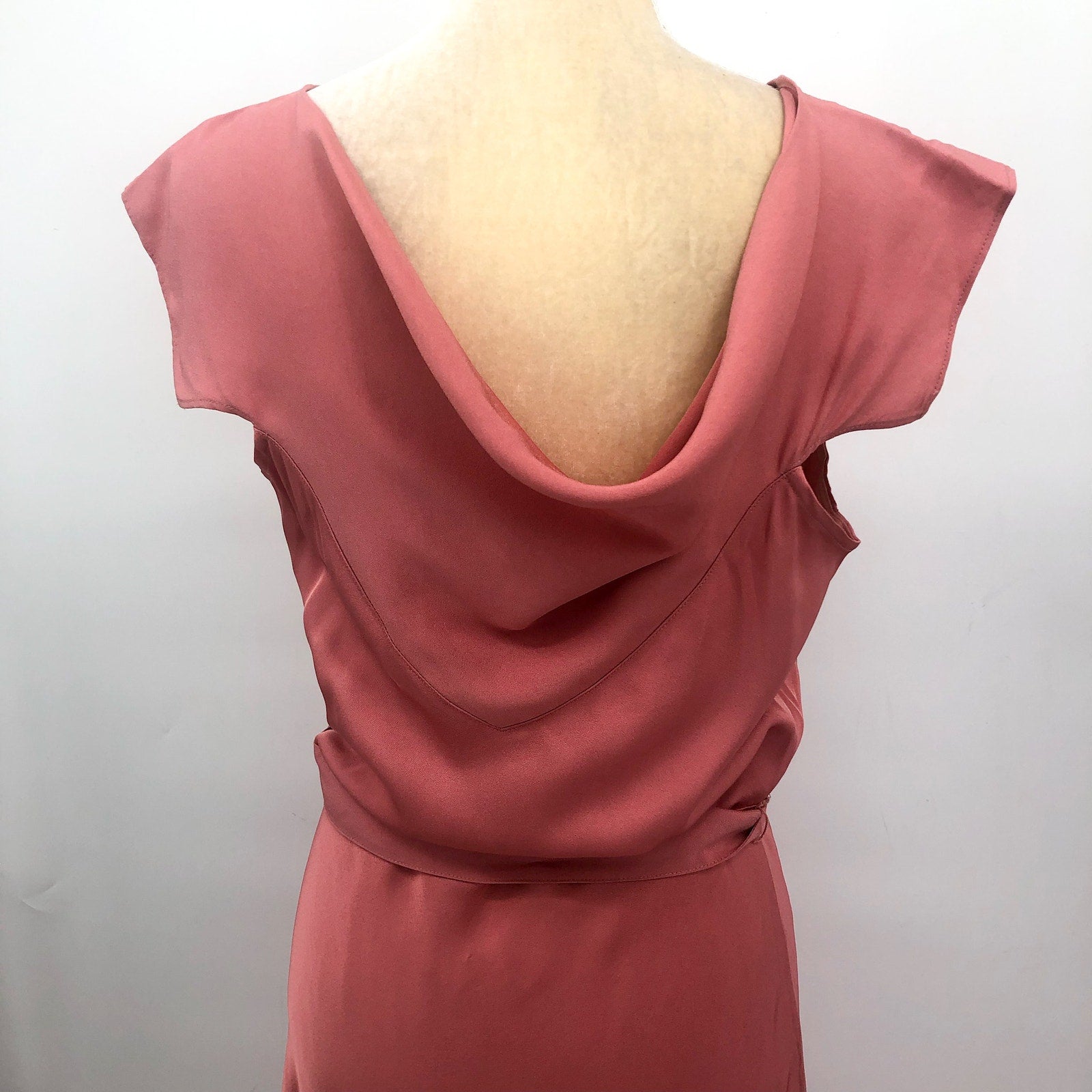 TED BAKER Women's Noemi Midi Dress Size 3 US 8 Dusky Pink V-Neck Bias Cut NWT