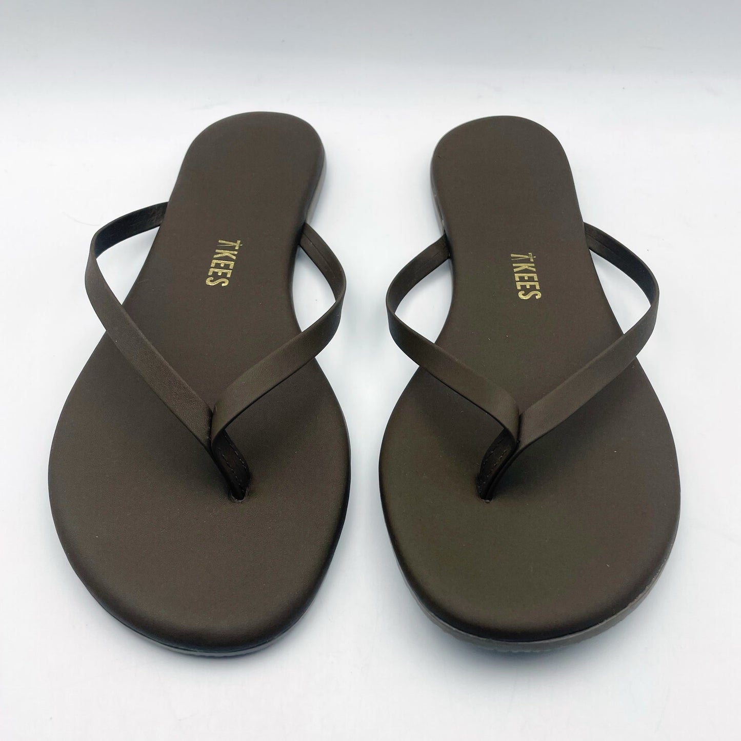 TKEES Womens Lily Square Toe Flip Flop Sandals US 5 B EU 36 Brown Leather NWOB