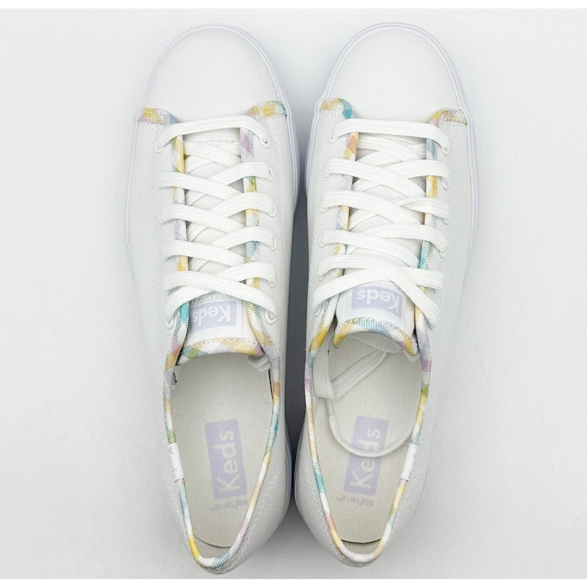 Keds Womens Triple Kick Canvas Sneaker Size 7 White Multicolor Metallic NIB