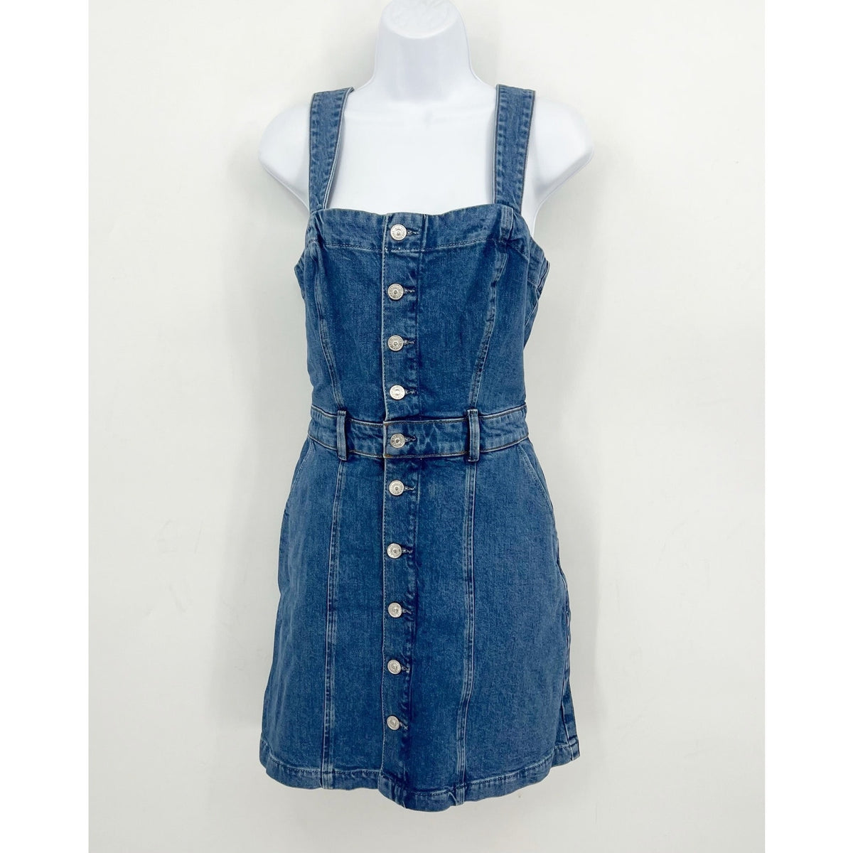PAIGE Women's Maddy Denim Tank Dress Size 10 Delia Blue Button Front Revolve NWT
