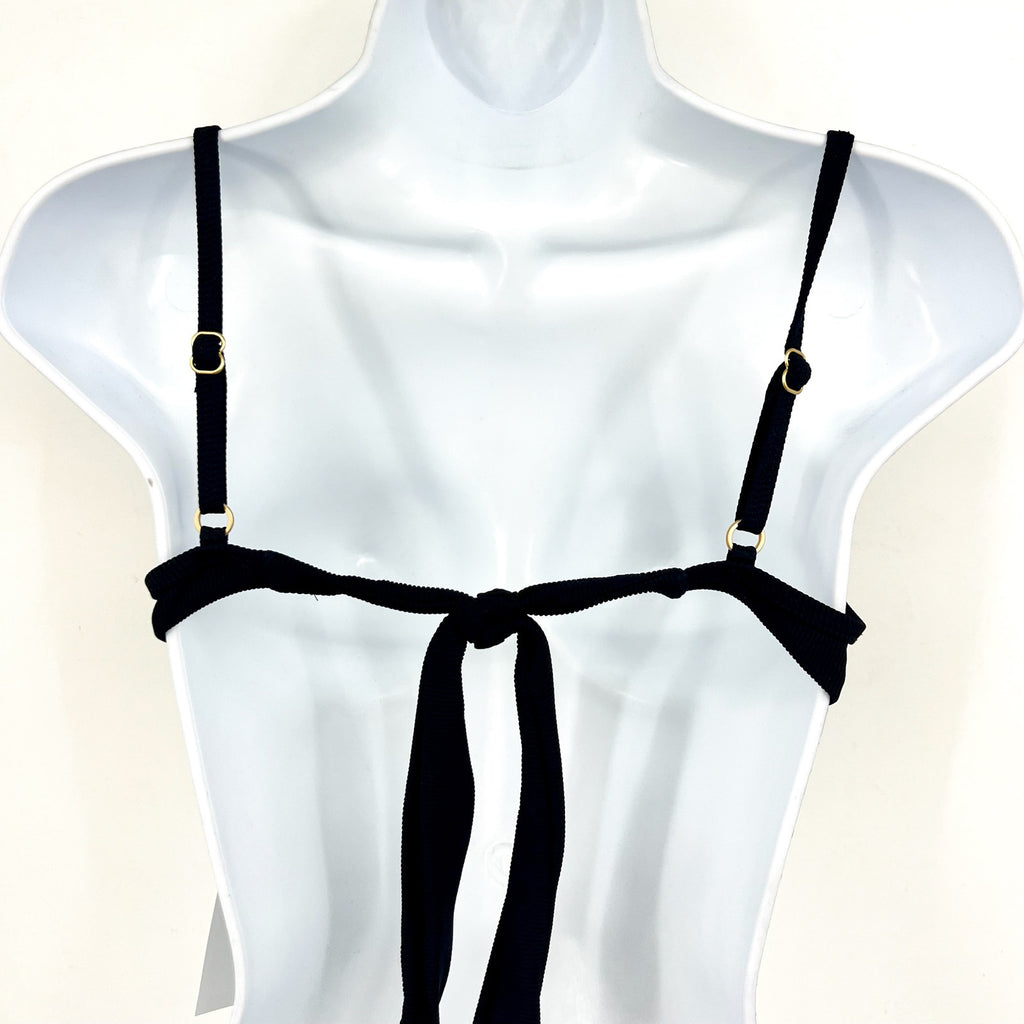 L*SPACE Women's Hunter Underwire Bikini Top Small Black V Front Tie Back NWT