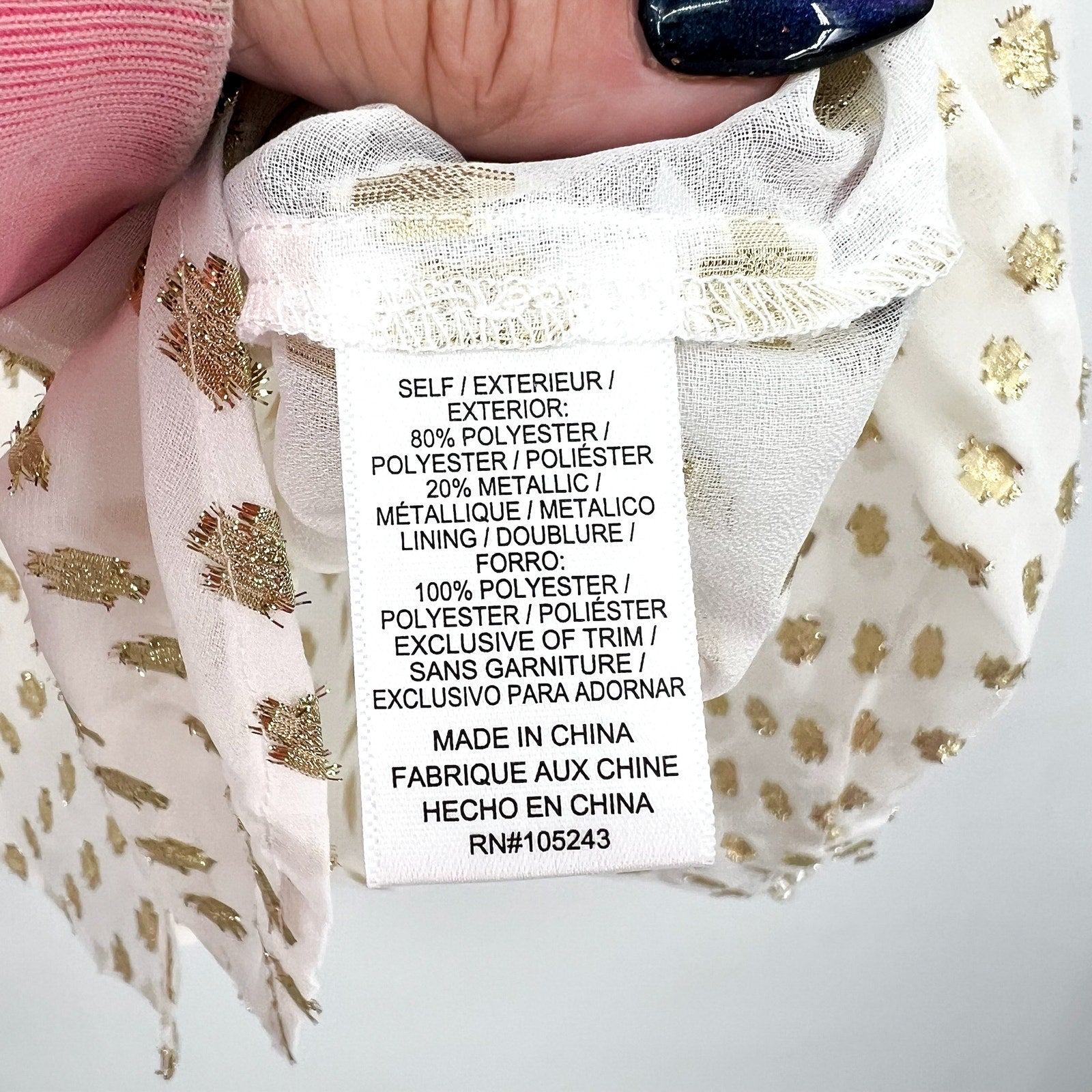 BOBEAU STITCH FIX Womens Metallic Print Blouse Small White Gold Dots Top NWOT