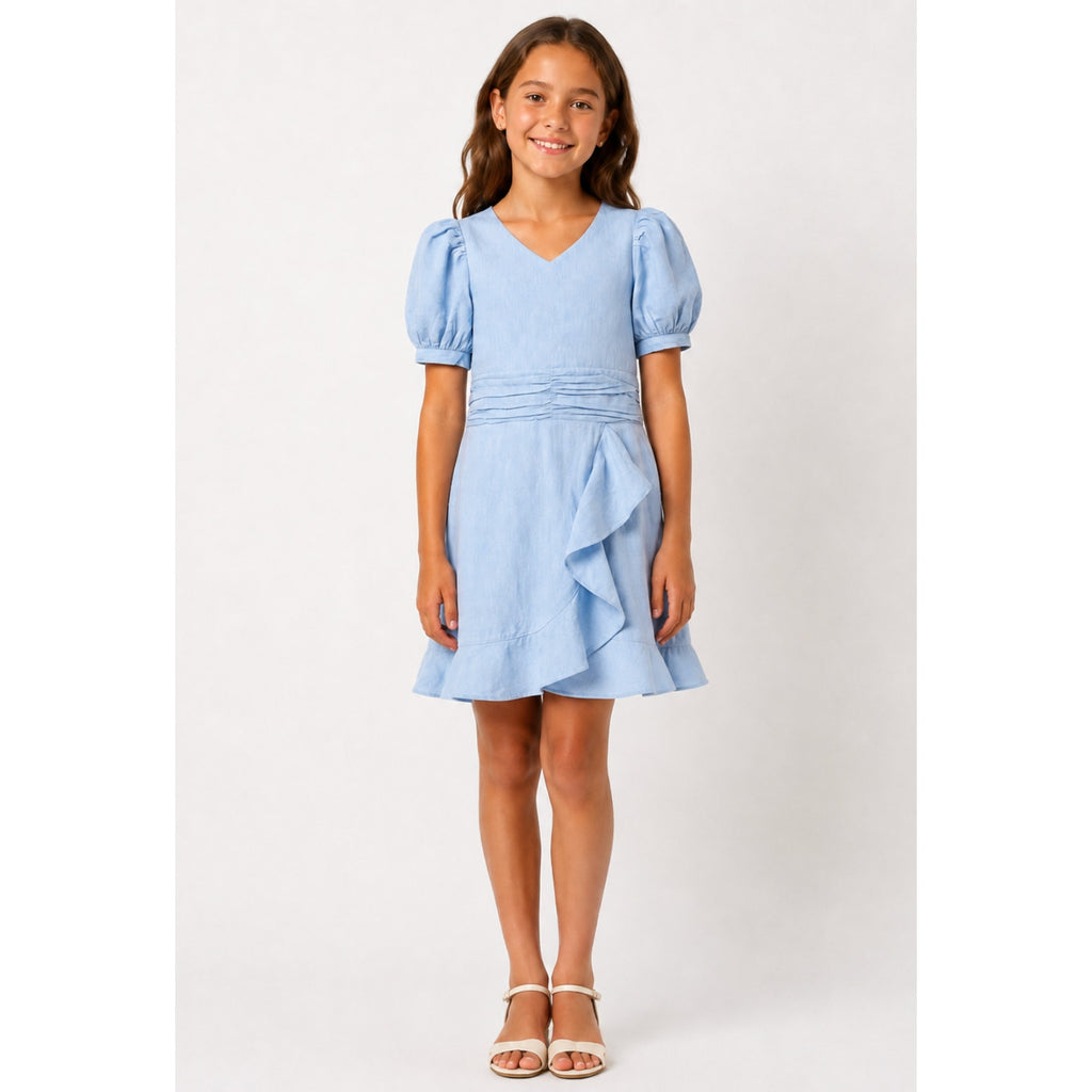 BARDOT JUNIOR Girl's Sky Mini Dress Size 10 Sky Blue Short Cotton Flax NWT