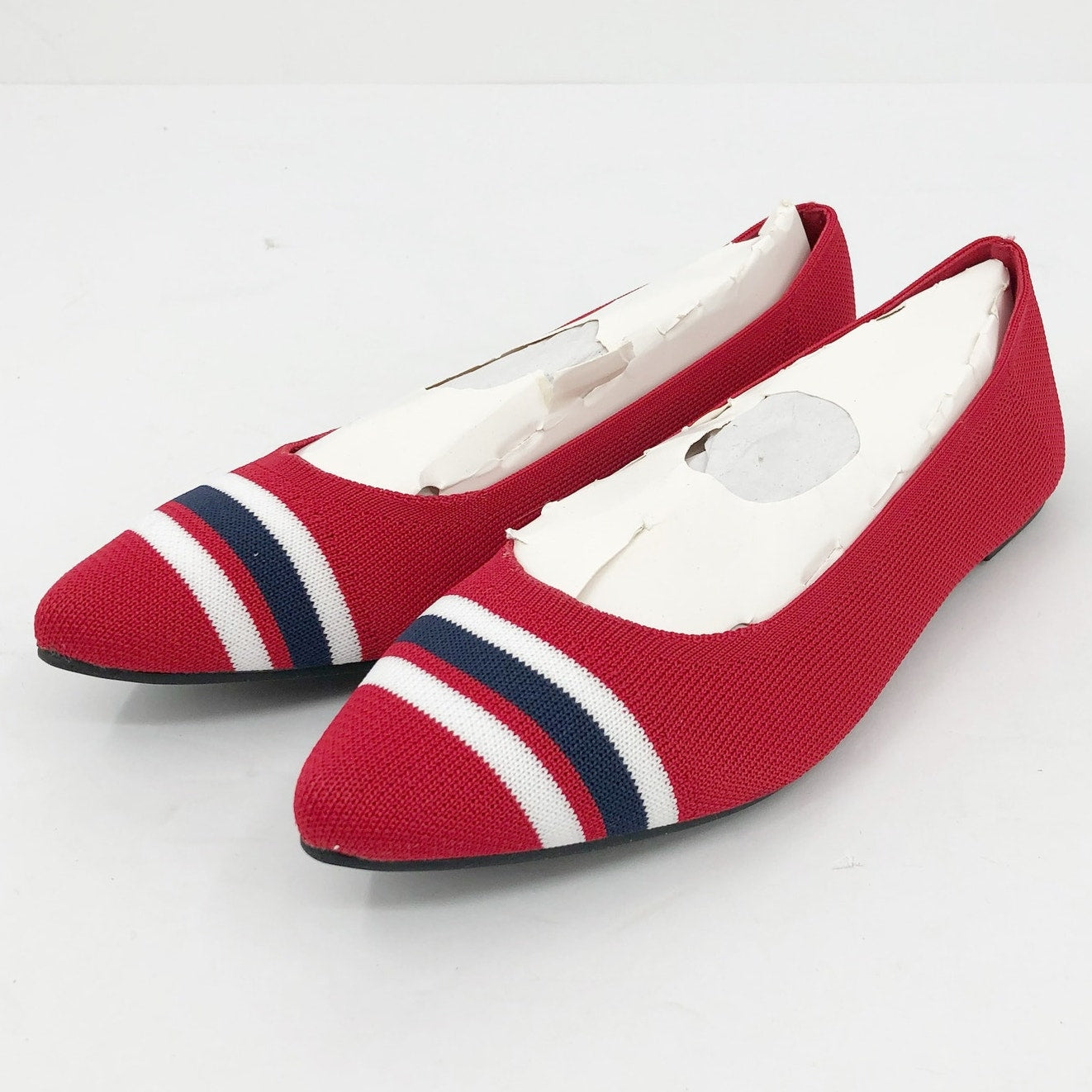 MIA Women's  Emme Flyknit Ballet Flats Shoes Size 6 Red Stripes Pointed Toe