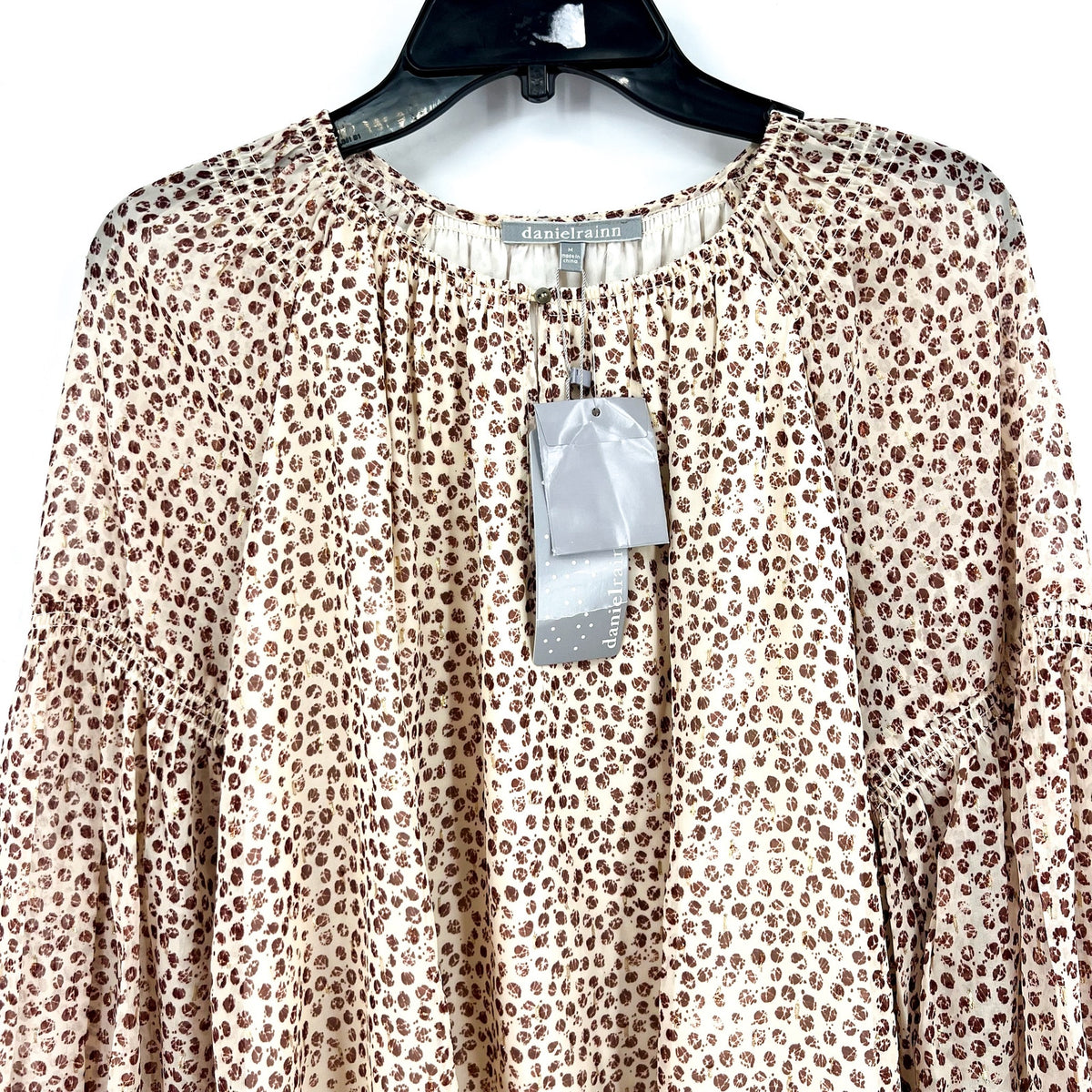 DANIEL RAINN Womens Ikat Blouse Medium Cream Red Print Long Sleeve NWT