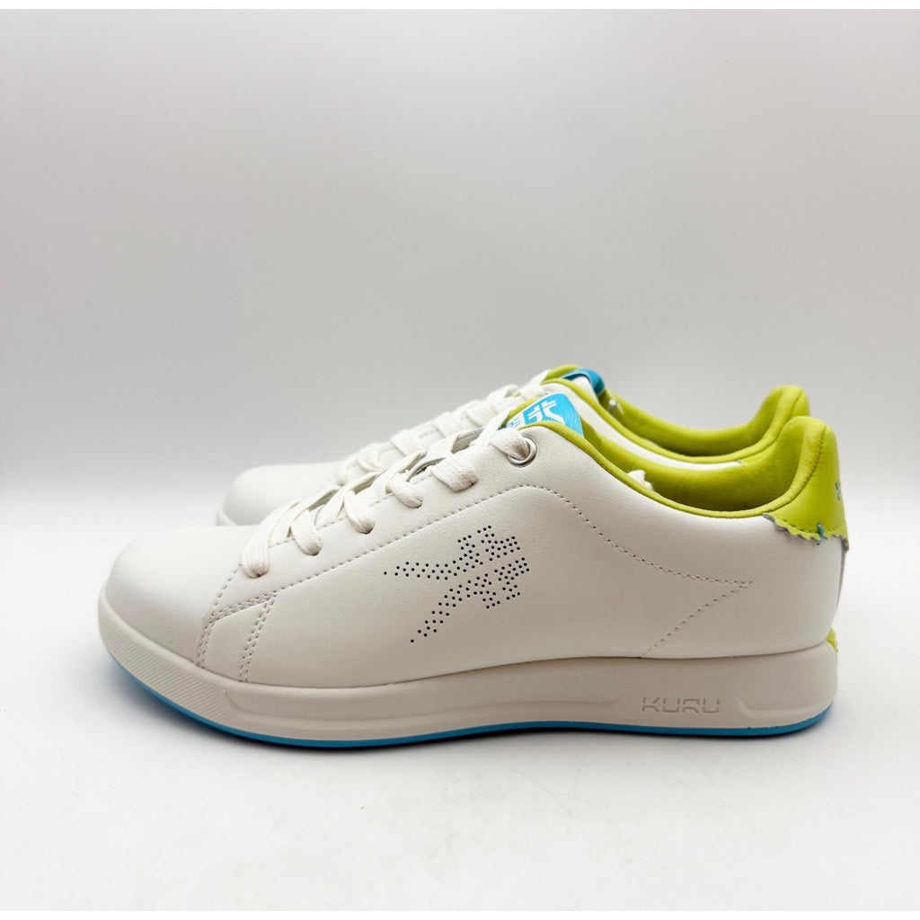 Kuru Womens Roam Court Shoes Size 7 Bright White Pale Lime Leather Sneakers NWOB