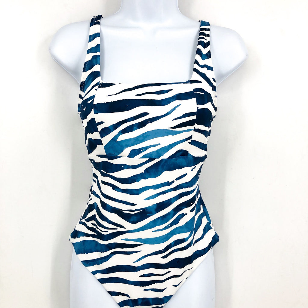 TOMMY BAHAMA Zan Zebra One-Piece Swimsuit Size 6 Banff Blue Palm Modern NWT