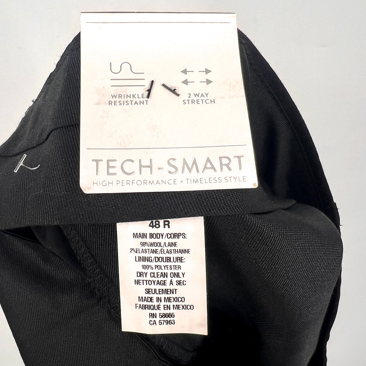 NORDSTROM Men's Trim Fit Dress Pants 48R Black Stretch Wool Tech-Smart NWT