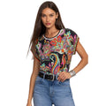 JOHNNY WAS Women's The Janie Favorite Relaxed Tee Medium Black Multi Print NWT