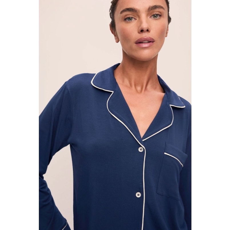 EBERJEY Women's Gisele Long PJ Set Small Navy Blue Ivory TENCEL Modal NWOT