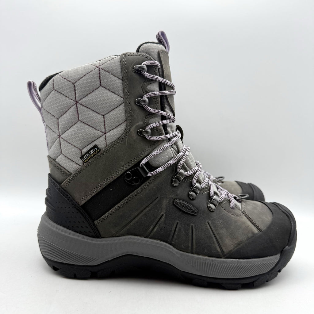 KEEN Womens Revel IV High Polar Hiking Boots US 6.5 Wide Grey Leather WP NWOB