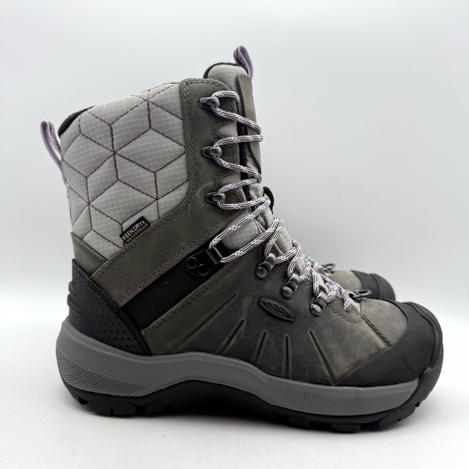 KEEN Womens Revel IV High Polar Hiking Boots US 6.5 Wide Grey Leather WP NWOB