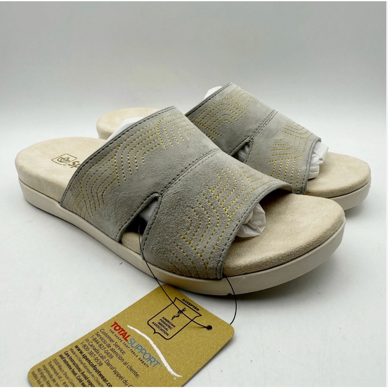 Spenco Womens Twilight Ellie Slide Sandals US 11 WIDE EU 41.5 Grey Leather NIB
