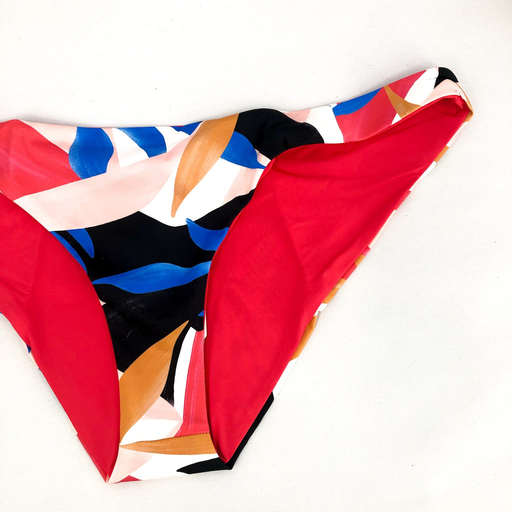 PRANA Women's Elina Reversible Bikini Bottoms Large Red Tropics Print Floral NWT