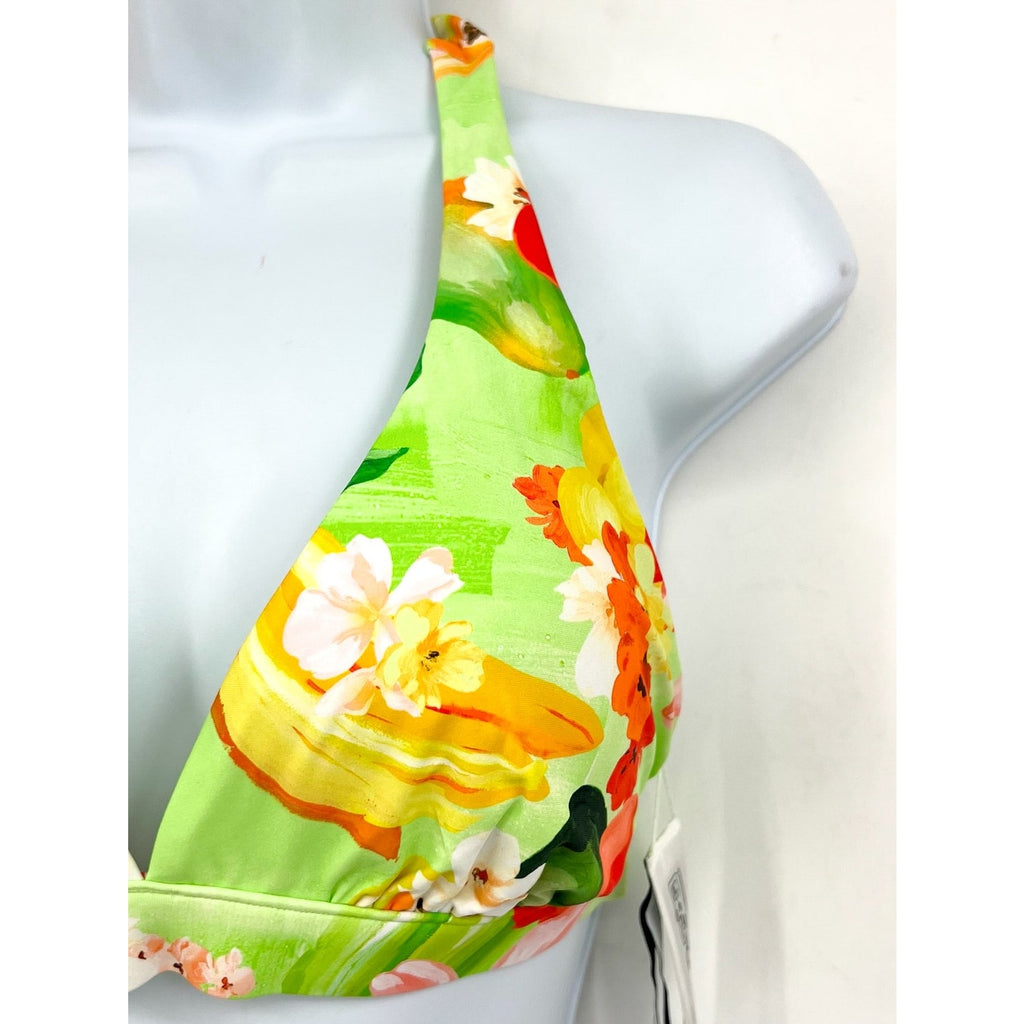 SEAFOLLY Women's Tropique Triangle Bikini Top Size 10 Green Floral Aloe Gel NWT