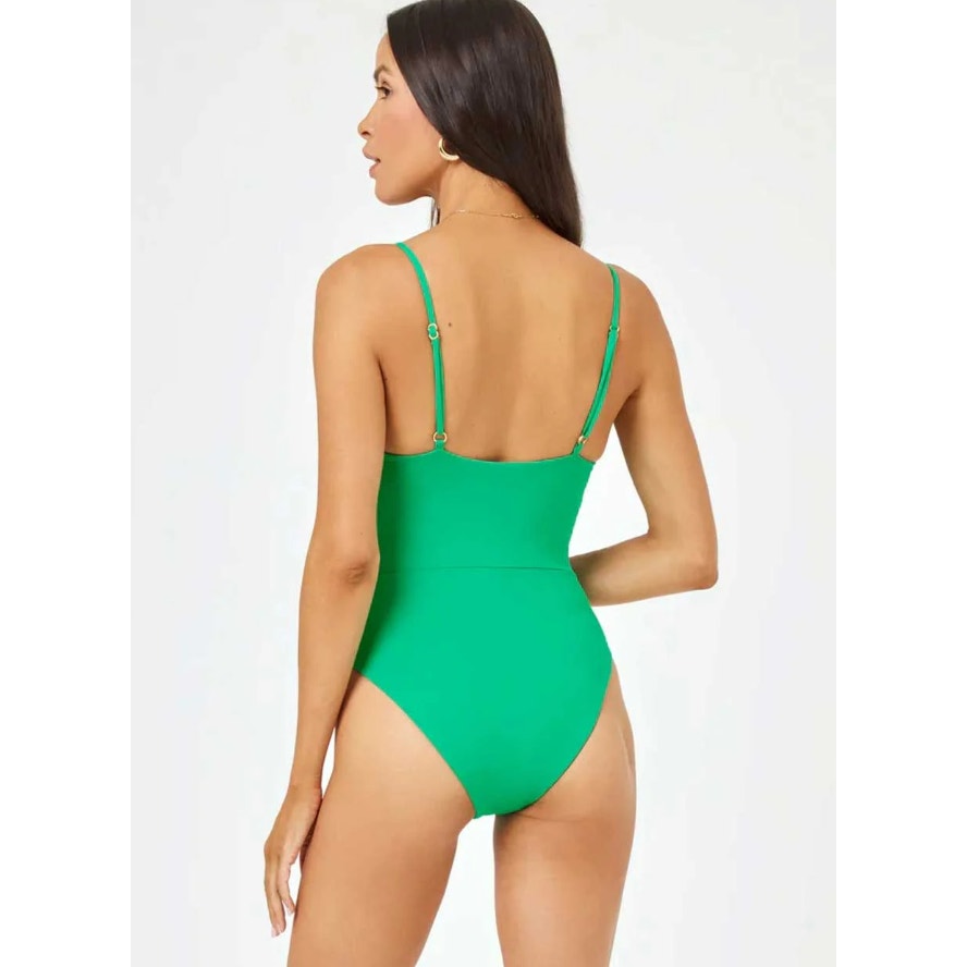 L SPACE Women's Piper Classic One Piece Swimsuit Medium Jade Green Keyhole