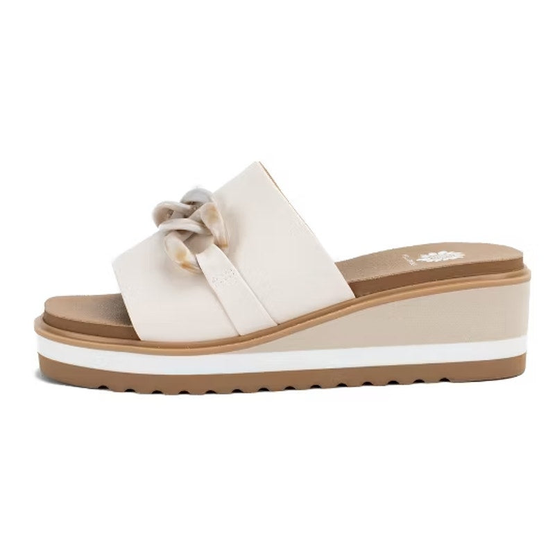 Yellow Box Womens Alora Wedge Slide Sandals US 7 M White Tan Vegan Leather NWOB