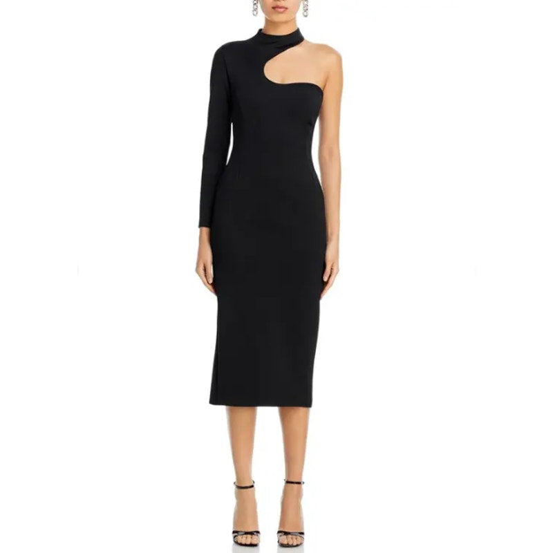 MOTHER OF ALL Women's Sydney Midi Dress Medium Black Cut Out Long Sleeve NWT