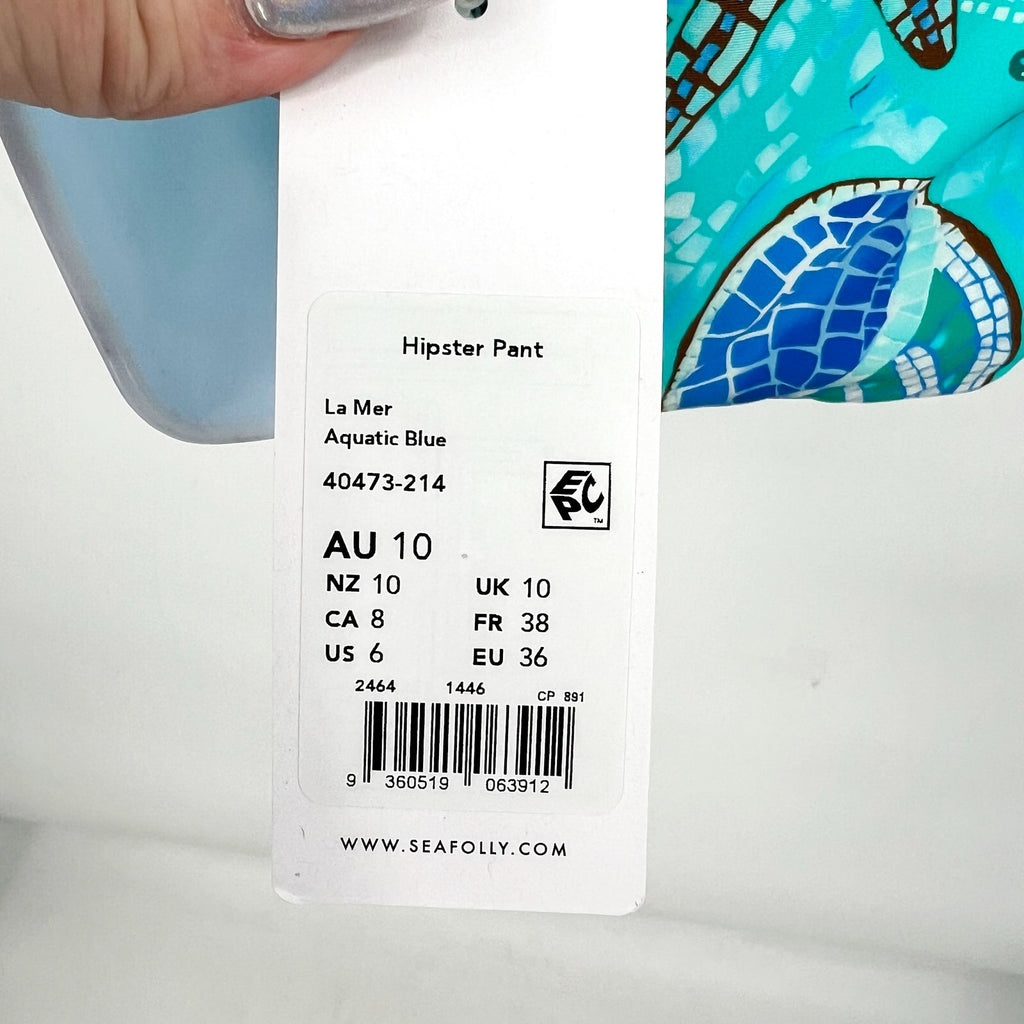 SEAFOLLY Women's La Mer Hipster Bikini Bottoms Size 6 Aquatic Blue NWT