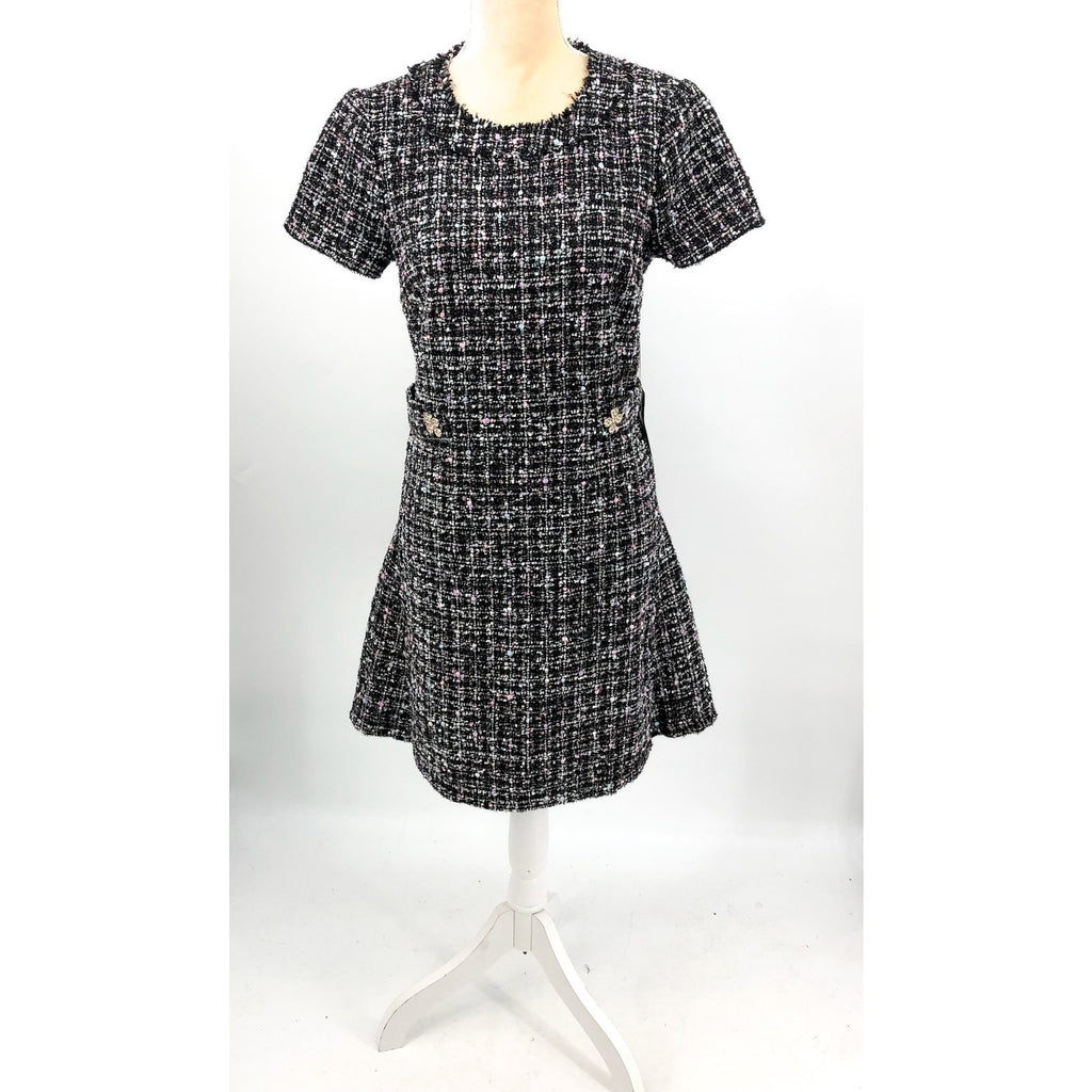 ELIZA J Women's Bouclé Fit & Flare Dress Size 6 Black Tweed Short Sleeve NWT