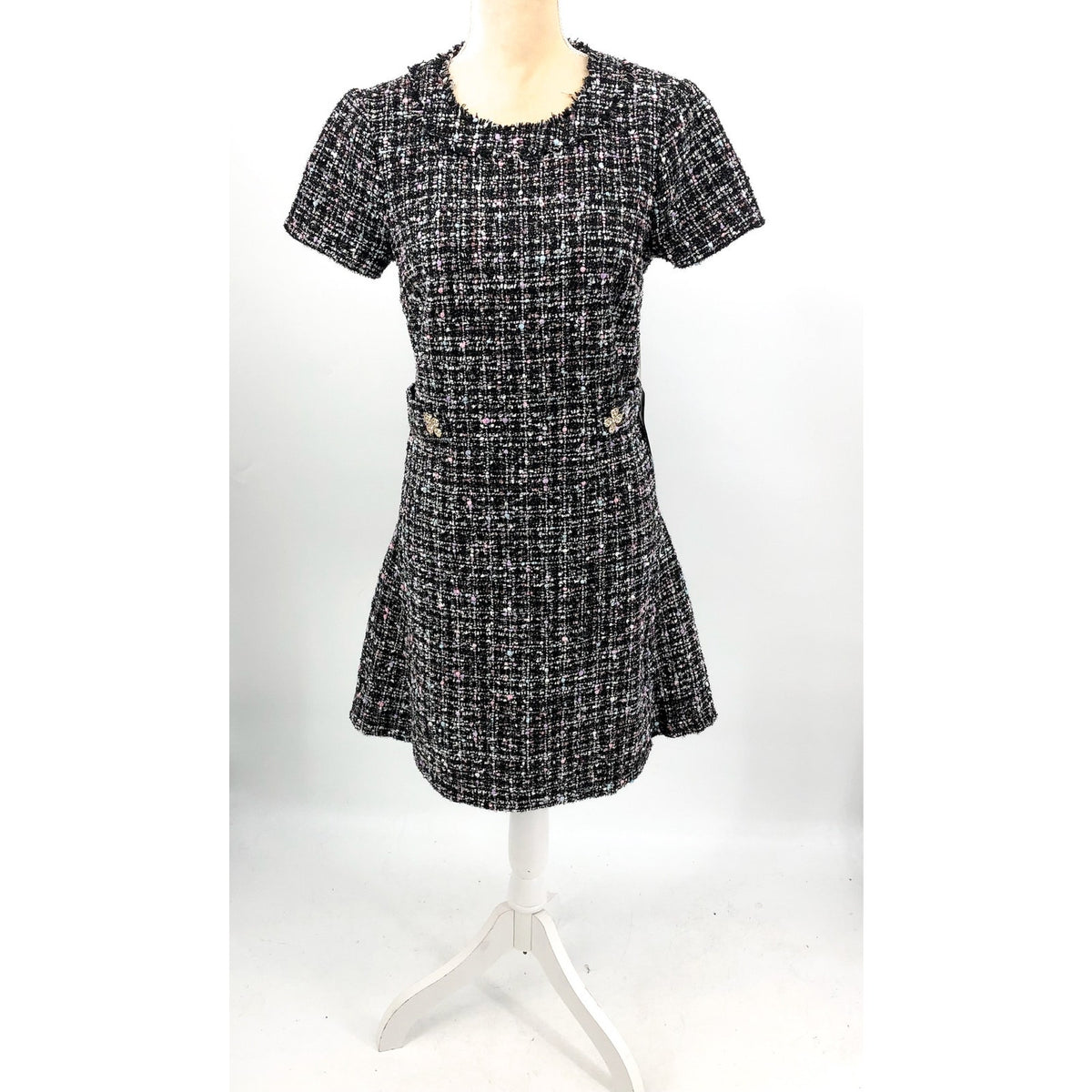 ELIZA J Women's Bouclé Fit & Flare Dress Size 6 Black Tweed Short Sleeve NWT