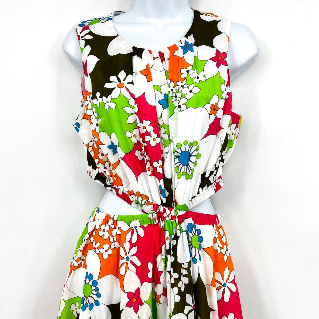 Trina Turk Womens Floral Artimo Midi Dress Medium White Multi Cut Out Casual NWT