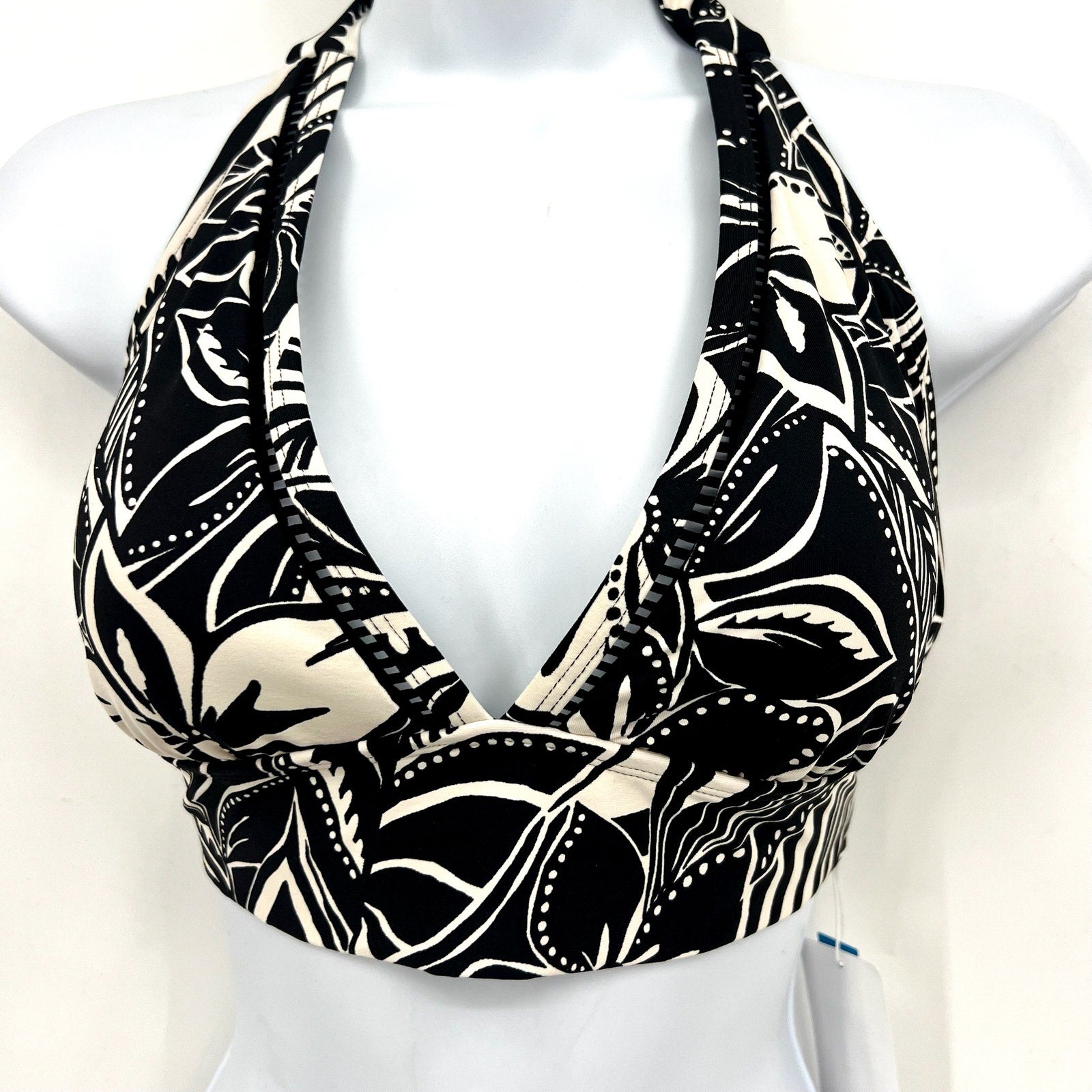 BLEU ROD BEATTIE Ciao Bella Banded Halter Top Size 4 Black White Floral NWT