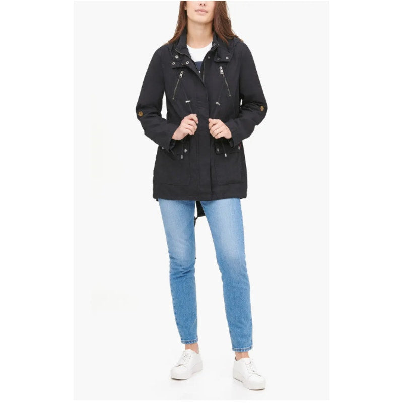 LEVI'S Womens Parachute Hooded Utility Jacket Large Black Drawstring Cotton NWOT