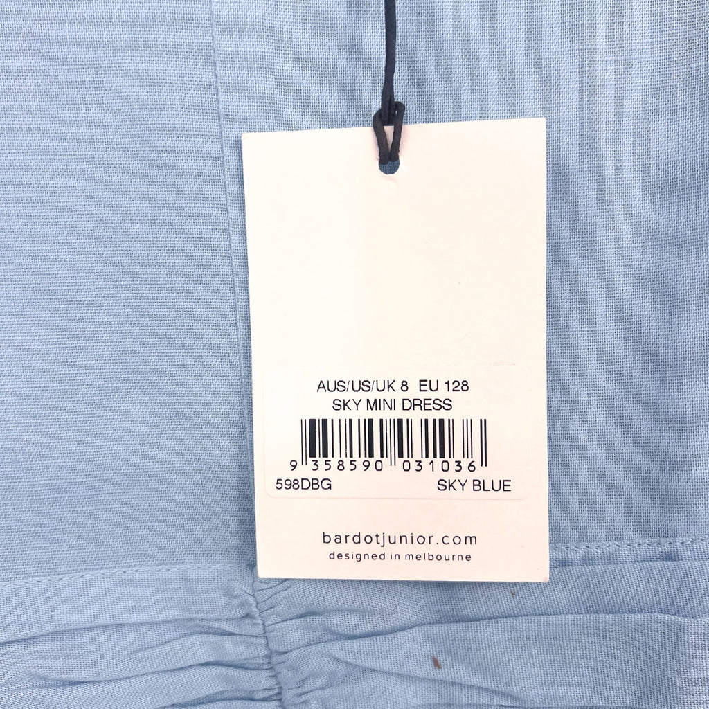 BARDOT JUNIOR Girl's Sky Mini Dress Size 8 Sky Blue Short Cotton Flax NWT