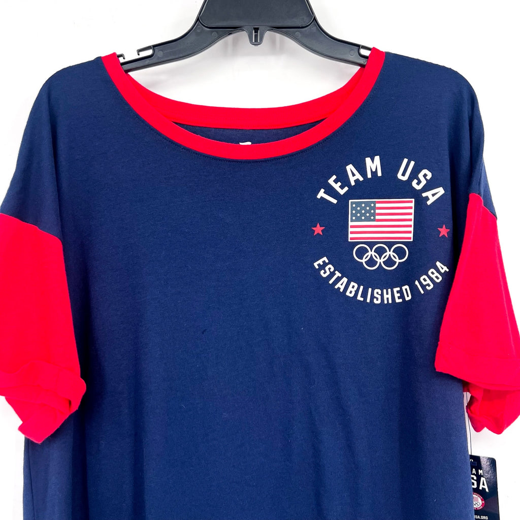 FANATICS Womens Team USA Circle Badge Cropped T-Shirt XL Navy Blue Red NWT