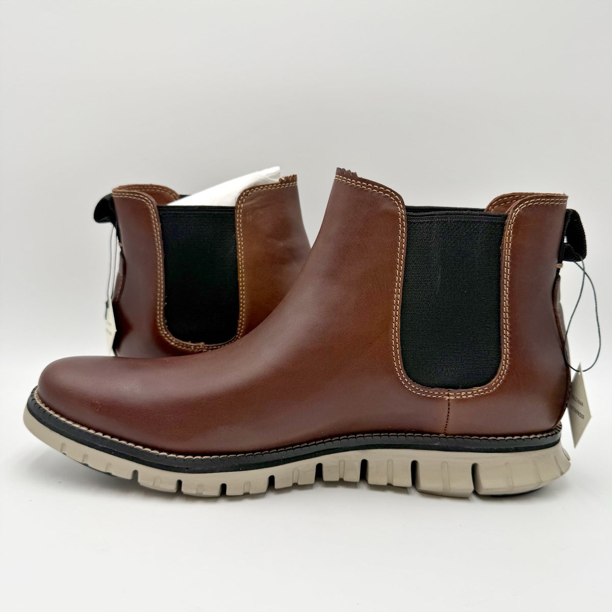 Cole Haan Mens Zerogrand Chelsea Boots Size 8.5 M Brown Leather Waterproof NIB