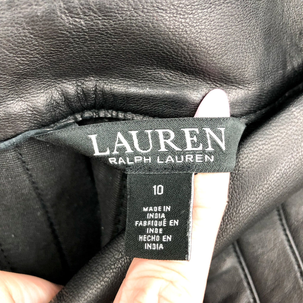 LAUREN RALPH LAUREN Knife-Pleated Lambskin Miniskirt Size 10 Black Leather NWOT