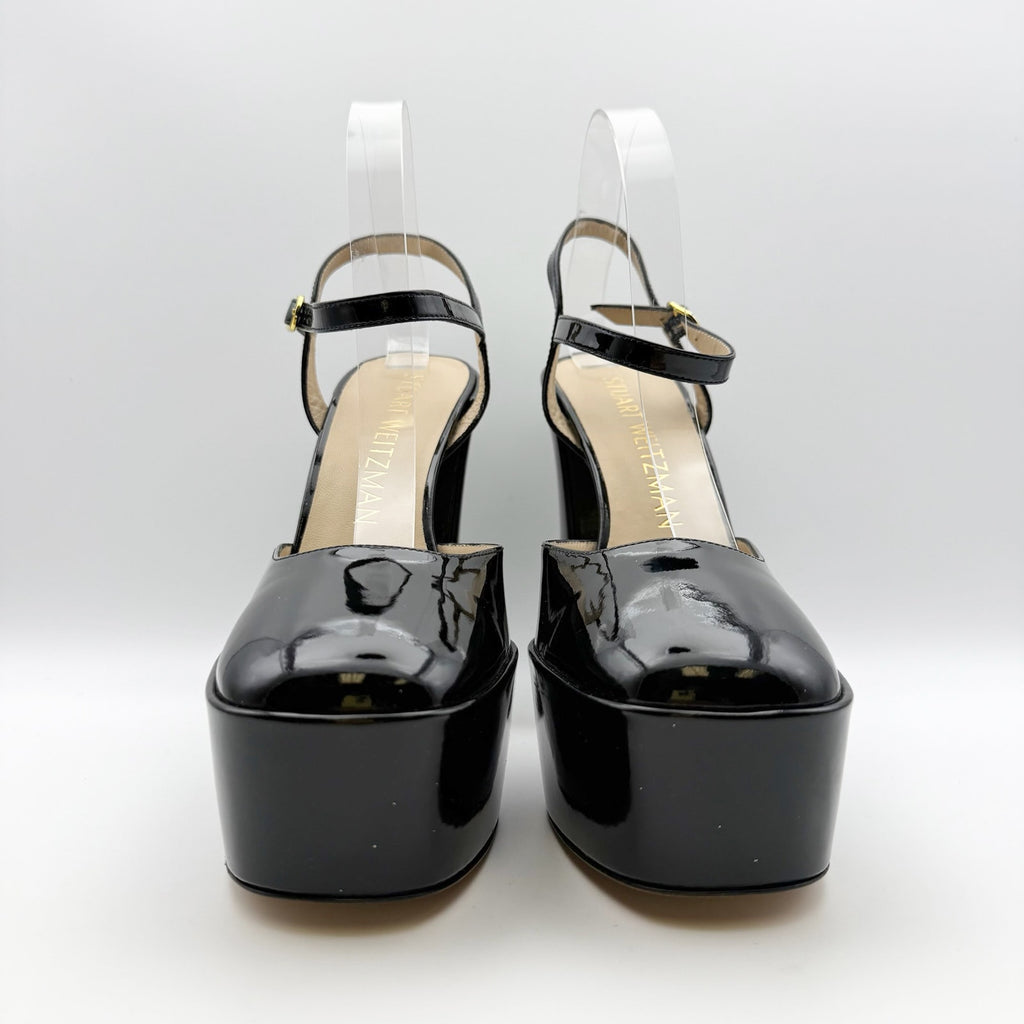 Stuart Weitzman Womens Skyhigh 145 Ankle Strap Pump US 9.5 Black Leather NWOB