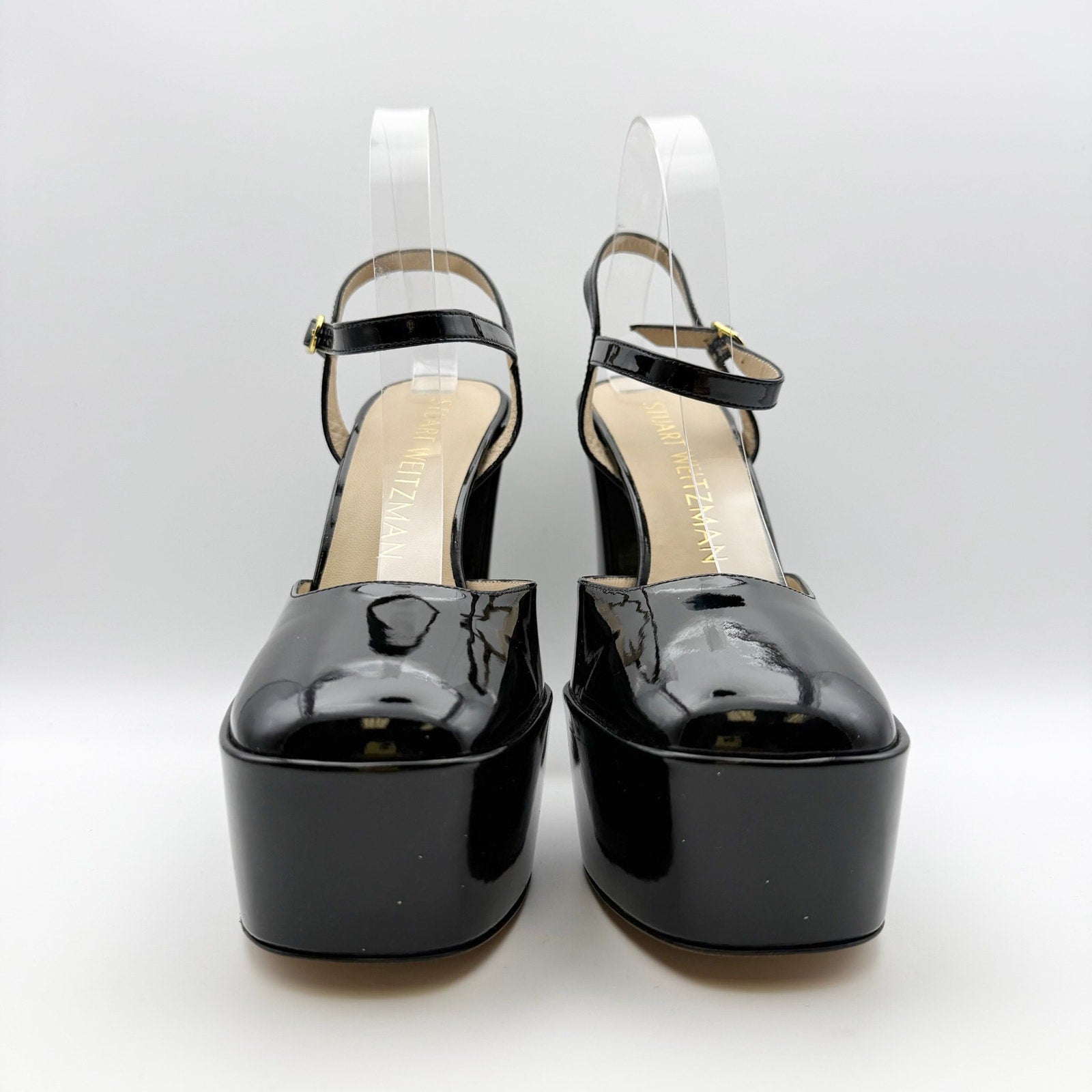 Stuart Weitzman Womens Skyhigh 145 Ankle Strap Pump US 9.5 Black Leather NWOB