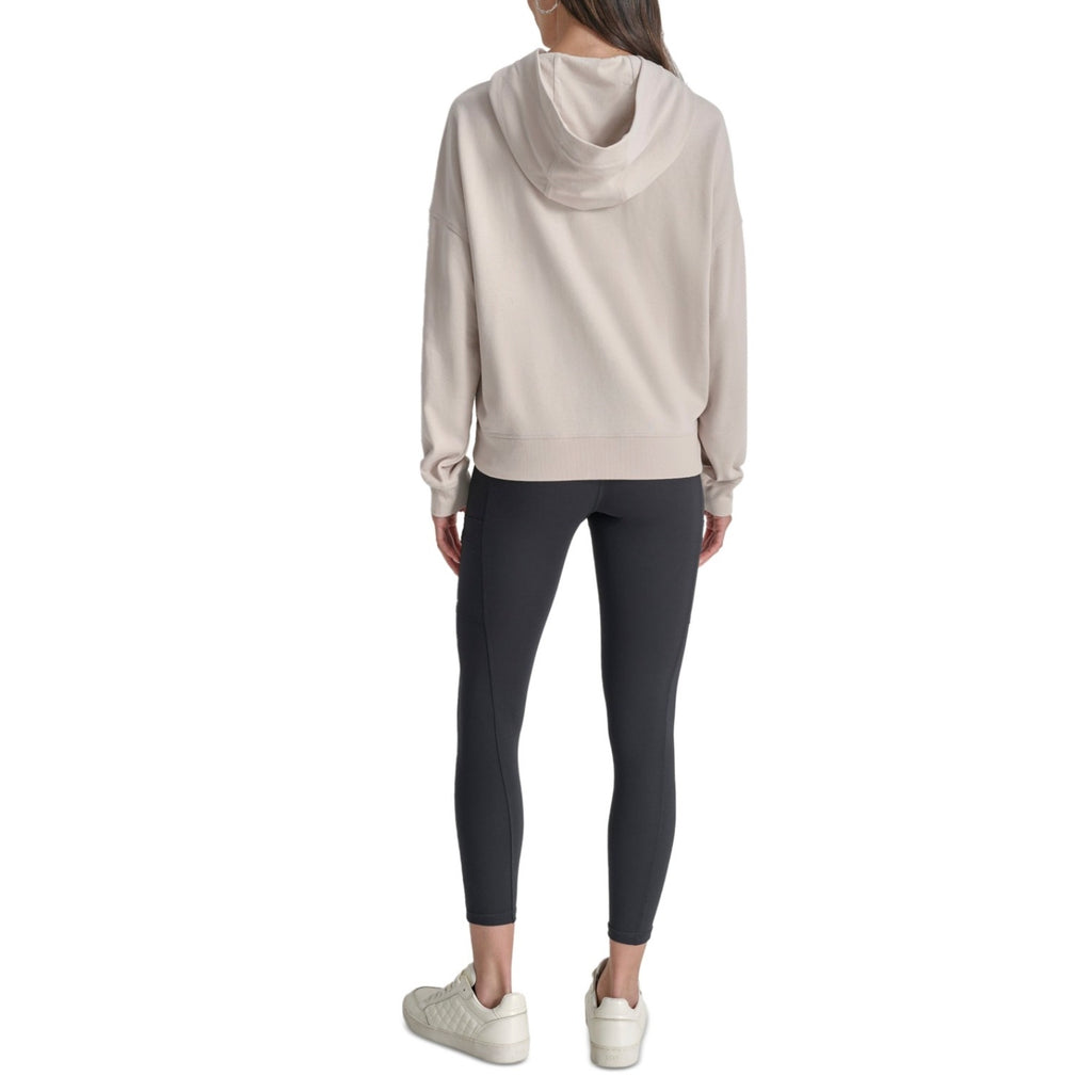 DKNY Women's Sequin Fleece Hoodie Large Taupe Tan Pullover Sweatshirt NWT