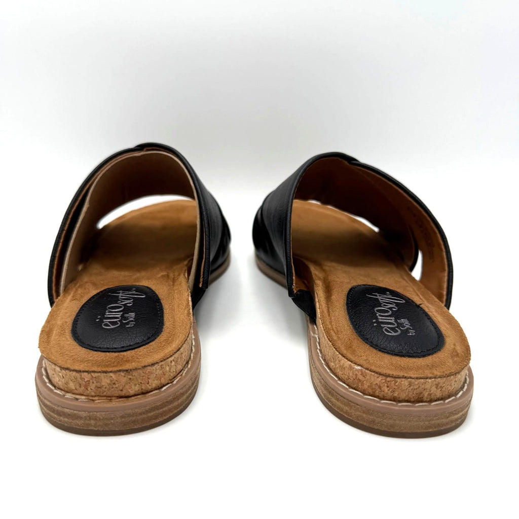 Eurosoft Womens Elesha Slide Sandals Size 8.5 Black Ruched Faux Leather NWOB
