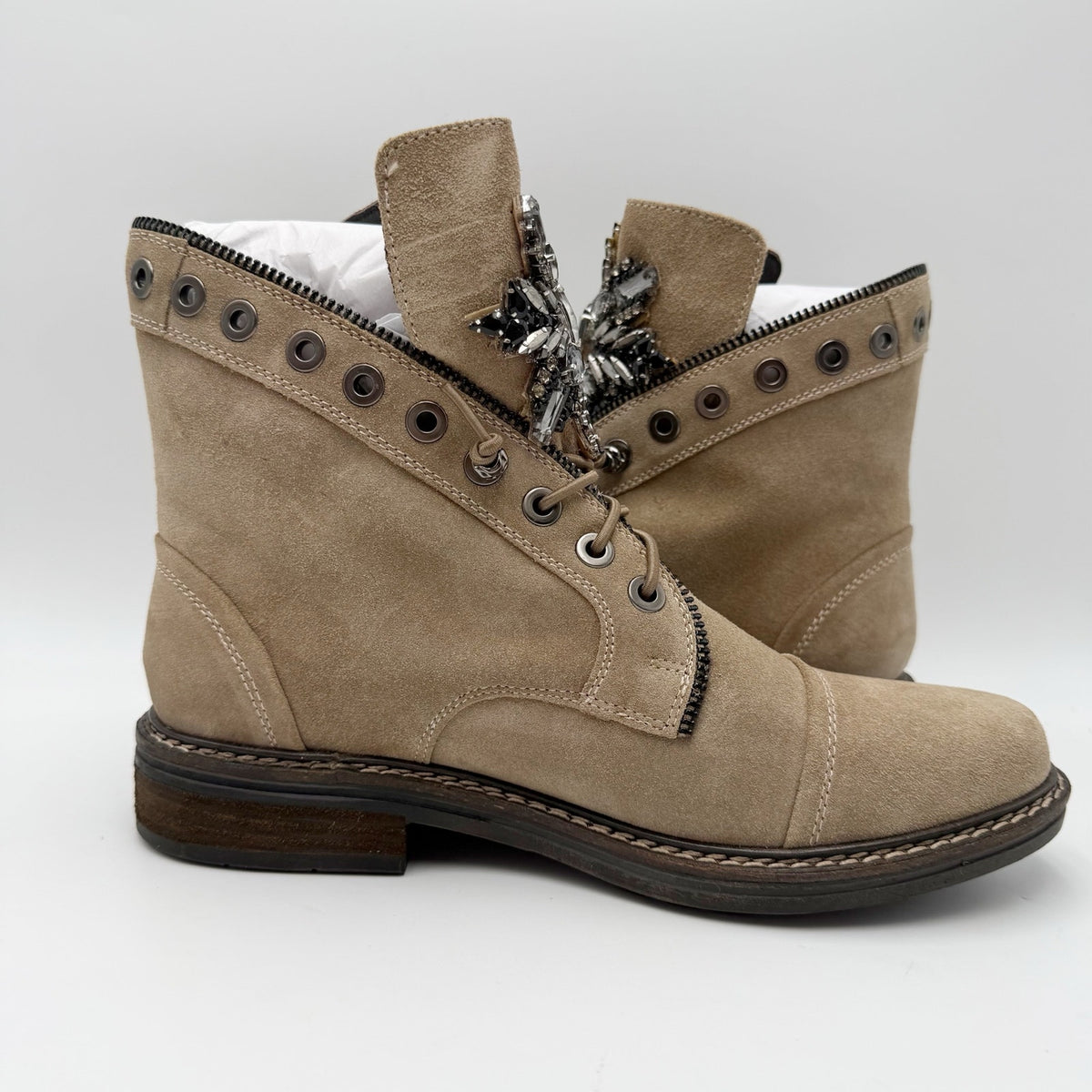 Vince Camuto Womens Sefella Combat Booties Size 12 EU 42 Tan Suede Ankle NIB