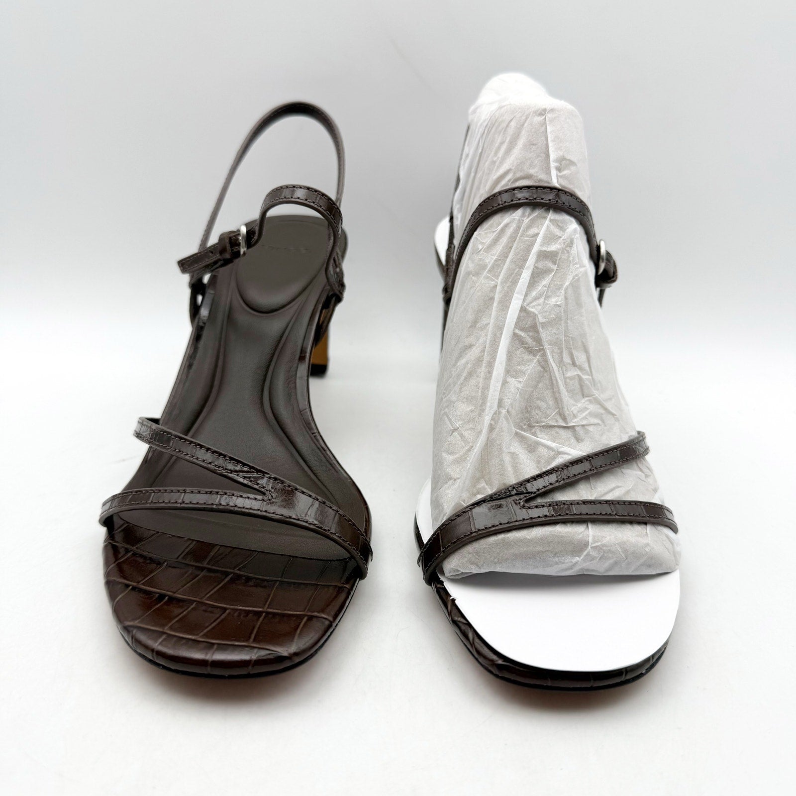 Vince Womens Marcela Heeled Sandals US 9 M EU 40 Brown Leather Croc-Embossed NIB