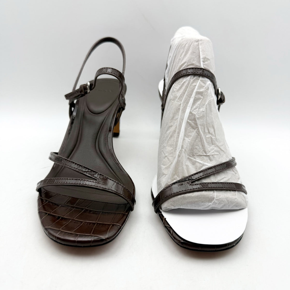 Vince Womens Marcela Heeled Sandals Size 9 Brown Leather Croc-Embossed NIB