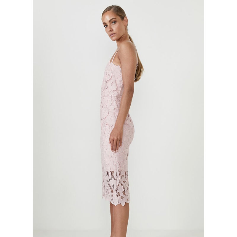 BARDOT Women's Lina Lace Midi Dress Size 6 Pink Rose Sleeveless Lined NWT