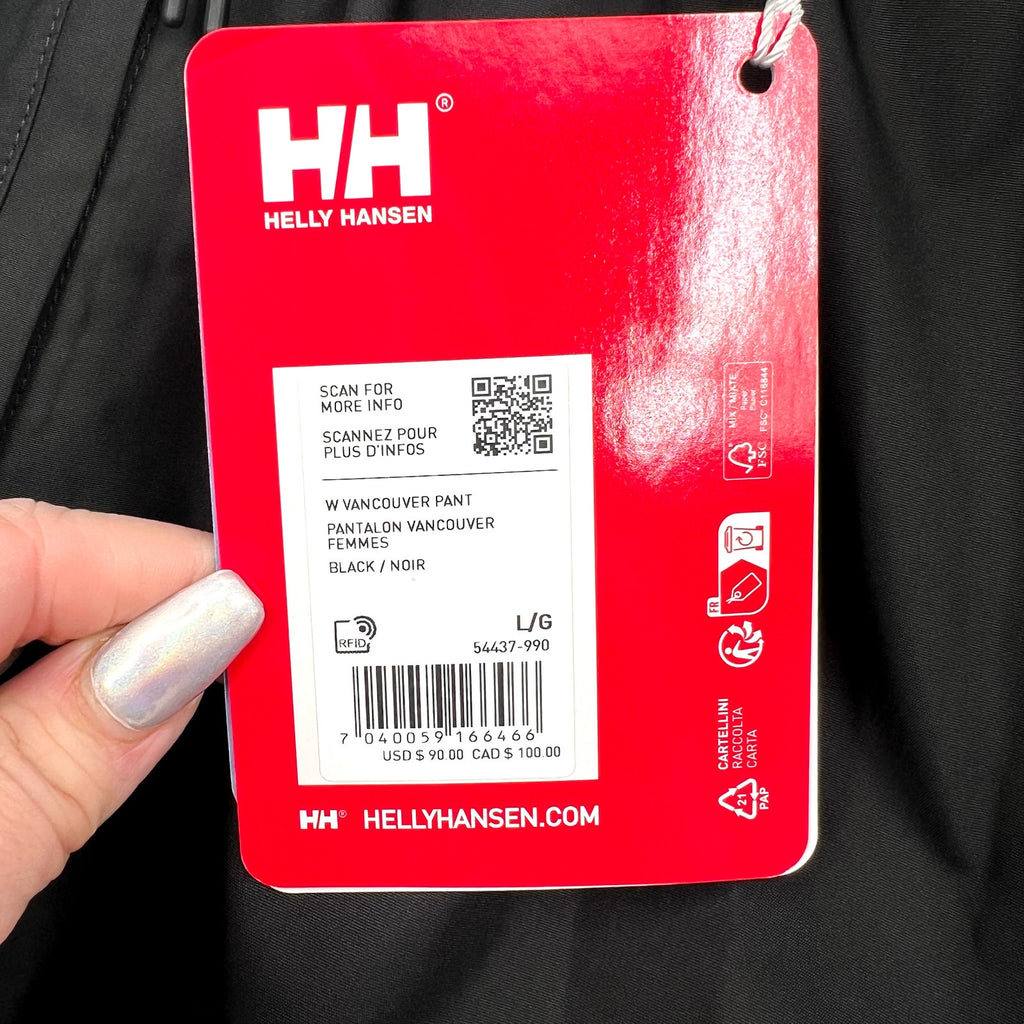 HELLY HANSEN Women's Vancouver Rain Pants Large Black Waterproof Windproof NWT