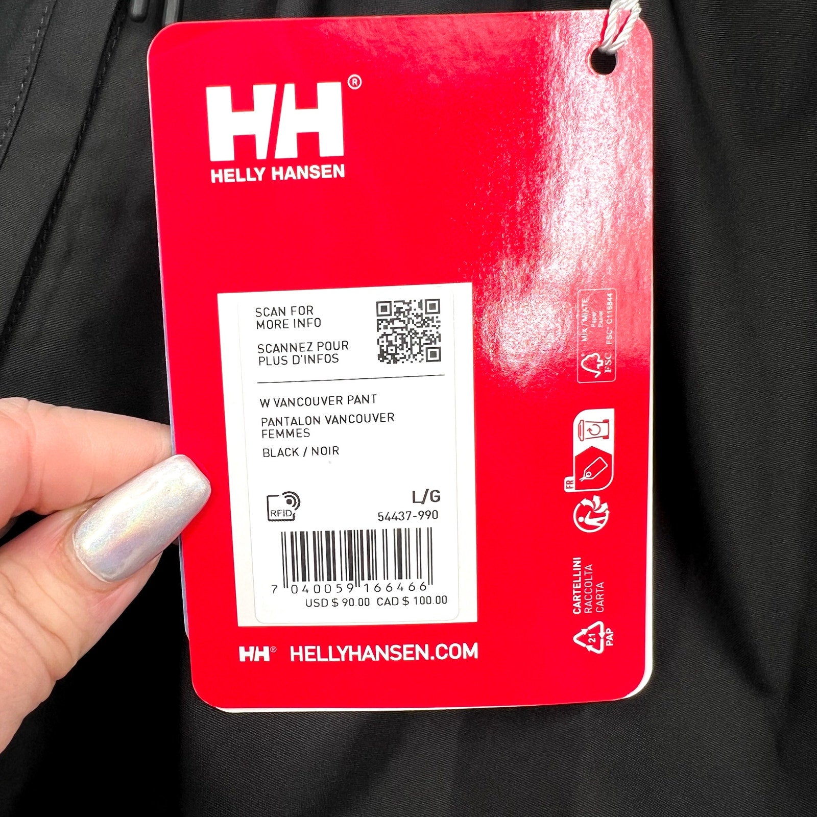 HELLY HANSEN Women's Vancouver Rain Pants Large Black Waterproof Windproof NWT