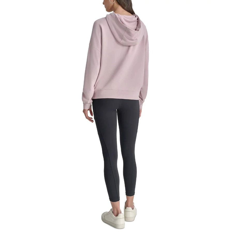 DKNY Women's Sequin Fleece Hoodie Medium Pink Allure Pullover Sweatshirt NWT