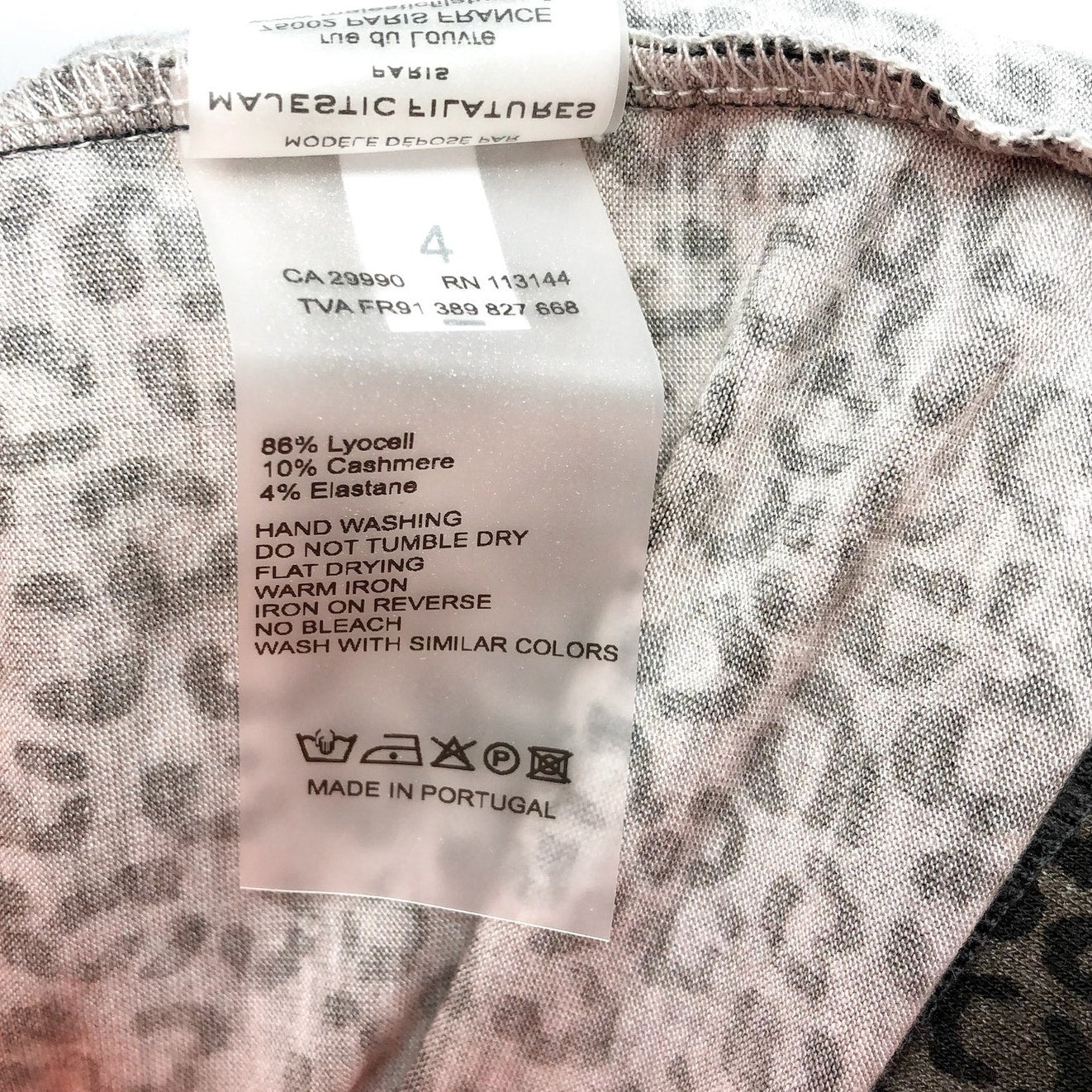 MAJESTIC FILATURES Womens Cashmere Turtleneck Large Size 4 Khaki Cheetah NWT