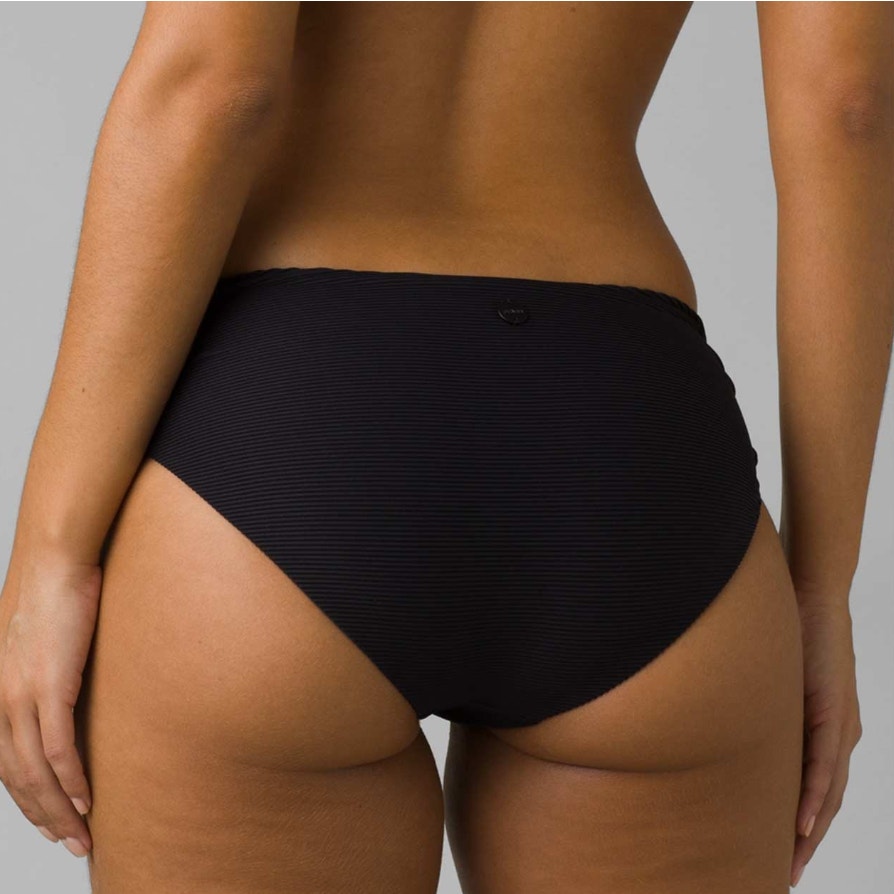 PRANA Women's Marta Bikini Bottom XL Black Ottoman Ribbed Fold Over Band NWT