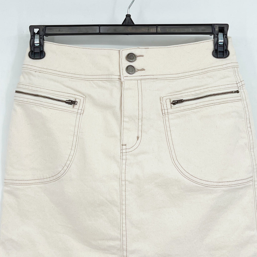 PRANA Womens Broadway Denim Skirt Size 4 Natural Cream Knee Length Stretch NWT