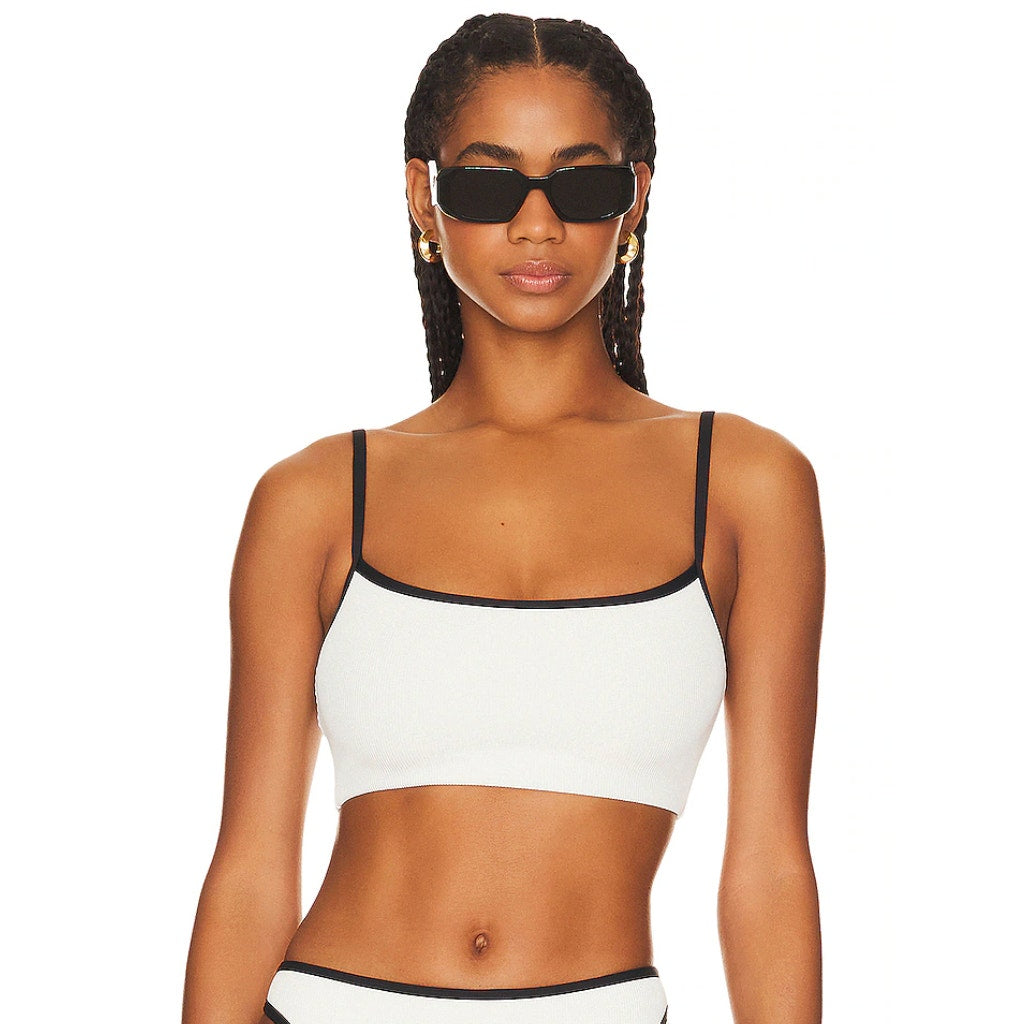 L*SPACE Women's Adalyn Bikini Top Small Cream Black Colorblock Bralette NWT