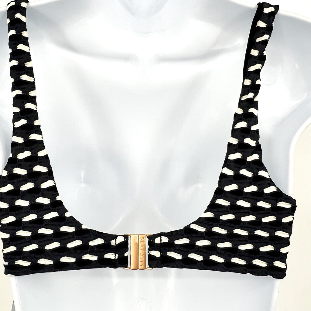 SEAFOLLY Women's Mala Ring Front Tank Bikini Top Size 6  Black Printed NWT