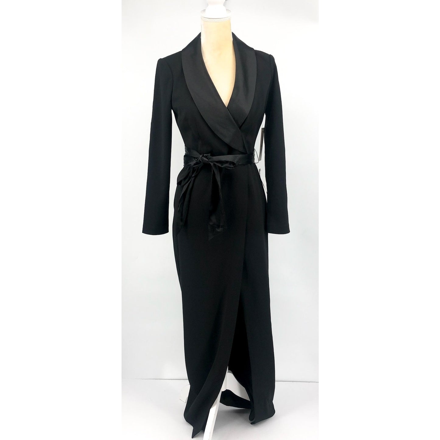 ELIZA J Womens Wrap Tuxedo Gown Size 4 Black Scuba Crepe Long Sleeve NWT